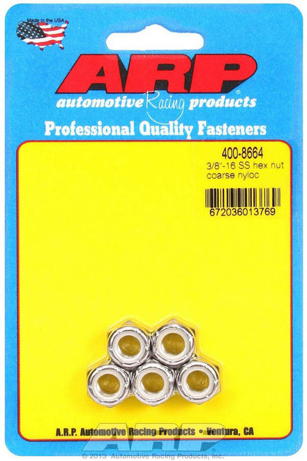 Nut - Locking - 3/8-16 in Thread - Hex Head - Nylon Insert - Stainless - Polished - Set of 5