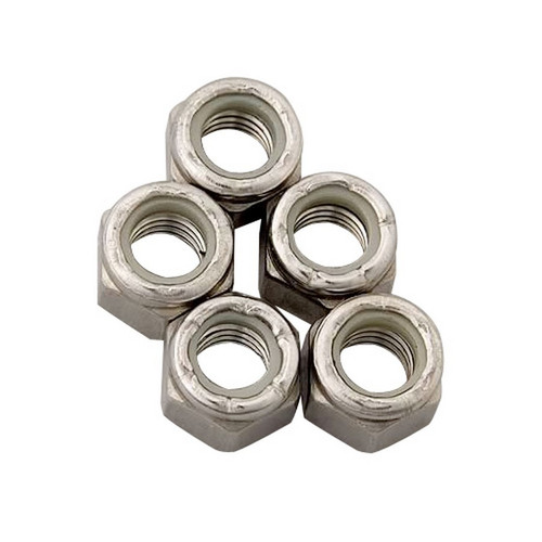 Nut - Locking - 3/8-24 in Thread - Hex Head - Nylon Insert - Stainless - Polished - Set of 5