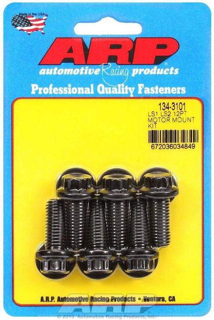 Motor Mount Bolt Kit - 12 Point Head - Washers Included - Chromoly - Black Oxide - Mount to Block - GM LS-Series - Set of 6