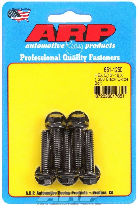 Bolt - 5/16-18 in Thread - 1.25 in Long - 3/8 in Hex Head - Chromoly - Black Oxide - Universal - Set of 5