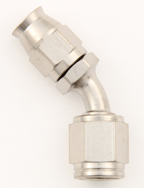 Fitting - Hose End - 45 Degree - 3 AN PTFE Hose to 3 AN Female - Steel - Natural - Each