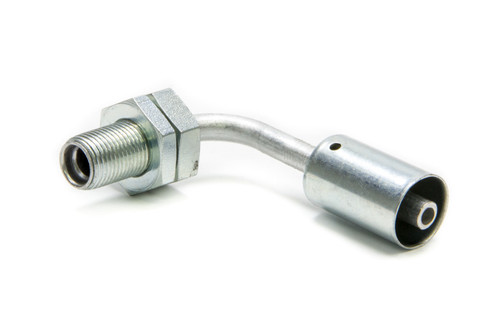 Fitting - Bulkhead - AC Refrigerant - 90 Degree - 6 AN Hose Crimp to 6 AN Male O-Ring Bulkhead - Aluminum / Steel - Natural / Zinc Oxide - Each