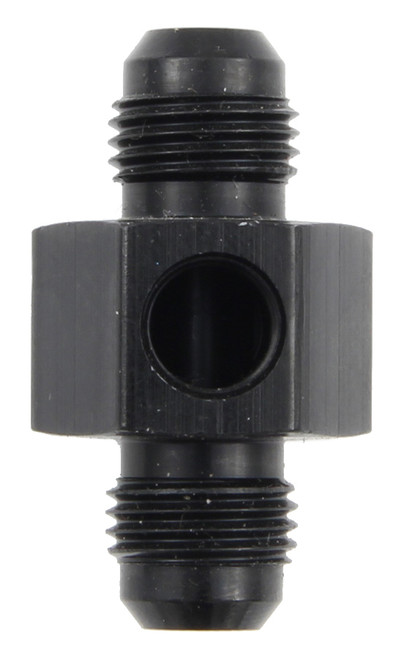 Fitting - Gauge Adapter - Straight - 6 AN Male to 6 AN Male - 1/8 in NPT Gauge Port - Aluminum - Black Anodized - Each