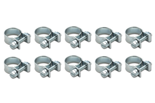 Hose Clamp - Mini - Band - Fuel Injector Style - 10-12 mm Hose - Hex - Steel - Zinc Oxide - Set of 10