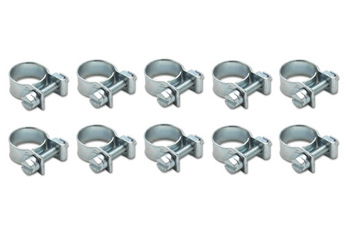 Hose Clamp - Mini - Band - Fuel Injector Style - 15-17 mm Hose - Hex - Steel - Zinc Oxide - Set of 10