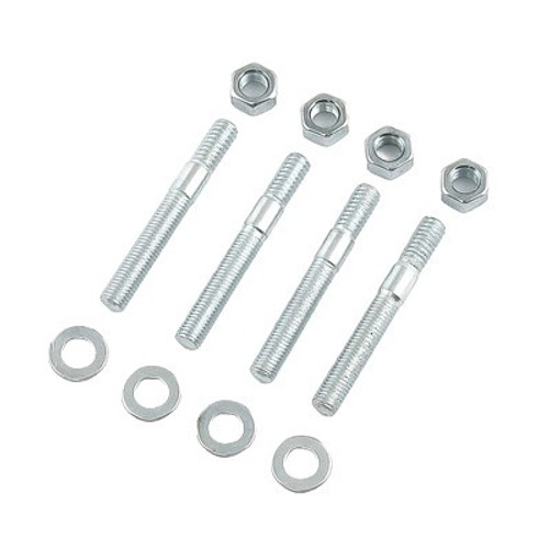 Carburetor Stud - 5/16-18 and 5/16-24 in Thread - 2.5 in Long - Hex Nuts - Steel - Zinc Oxide - Set of 4