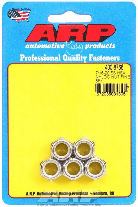 Nut - Locking - 7/16-20 in Thread - Hex Head - Nylon Insert - Stainless - Polished - Set of 5