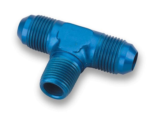 Fitting - Adapter Tee - 6 AN Male x 6 AN Male x 1/4 in NPT Male - Aluminum - Blue Anodized - Each