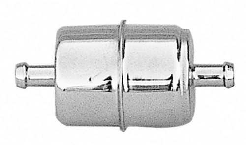 Fuel Filter - In-Line - Paper Element - 3/8 in Hose Barb Inlet - 3/8 in Hose Barb Outlet - Disposable - Steel - Chrome - Each Fuel Filter - In-Line - Paper Element - 3/8 in Hose Barb Inlet - 3/8 in Hose Barb Outlet - Disposable - Steel - Chrome - Each