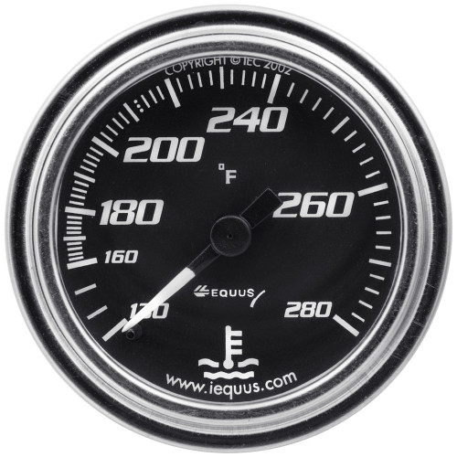 Water Temperature Gauge - 7000 Classic Series - 130-280 Degree F - Mechanical - Analog - Full Sweep - 2 in Diameter - Black Face - Each