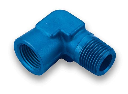 Fitting - Adapter - 90 Degree - 1/8 in NPT Female to 1/8 in NPT Male - Aluminum - Blue Anodized - Each