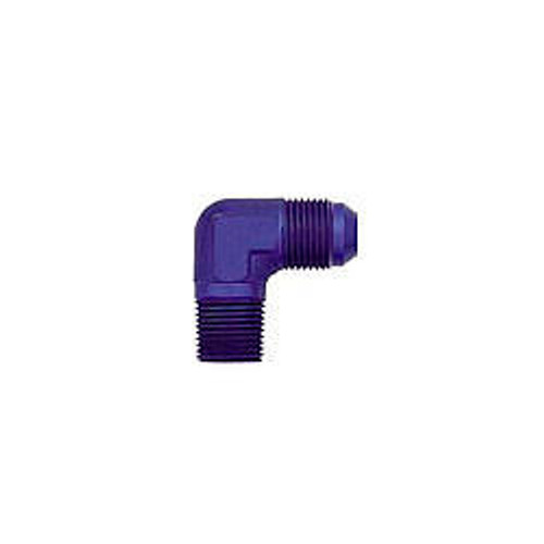 Fitting - Adapter - 90 Degree - 8 AN Male to 1/4 in NPT Male - Aluminum - Blue Anodized - Each