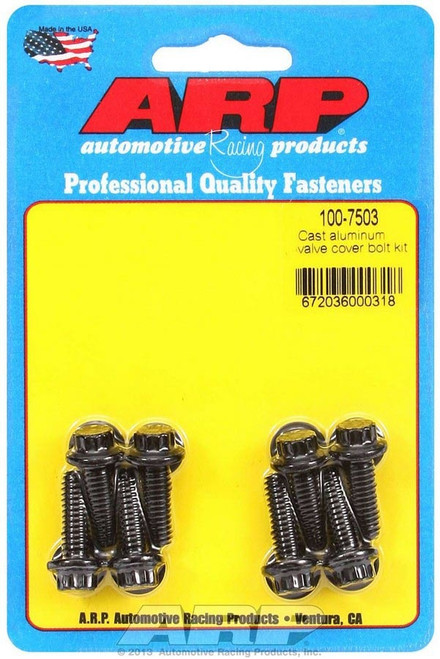 Valve Cover Fastener - Bolt - 1/4-20 in Thread - 0.812 in Long - 12 Point Head - Washers Included - Chromoly - Black Oxide - Set of 8