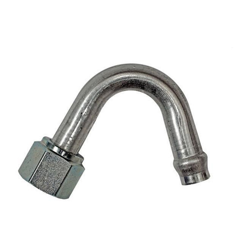 Fitting - Hose End - Hardline - 135 Degree - 5/8 in Hose Barb to 10 AN Female O-Ring - Aluminum / Steel - Natural / Zinc Oxide - Each