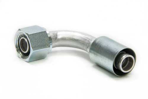 Fitting - Hose End - 90 Degree - 5/8 in Hose Crimp to 10 AN Female O-Ring - Aluminum / Steel - Natural / Zinc Oxide - Each