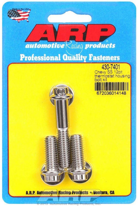 Thermostat Housing Bolt Kit - 3/8 in Male Thread - 1.000 / 2.000 in Long - 12 Point Head - Stainless - Polished - GM V6 / V8 - Kit