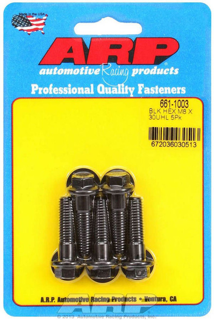 Bolt - 8 mm x 1.25 in Thread - 30 mm Long - 10 mm Hex Head - Chromoly - Black Oxide - Universal - Set of 5 Bolt - 8 mm x 1.25 in Thread - 30 mm Long - 10 mm Hex Head - Chromoly - Black Oxide - Universal - Set of 5
