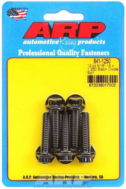 Bolt - 5/16-18 in Thread - 1.25 in Long - 3/8 in 12 Point Head - Chromoly - Black Oxide - Universal - Set of 5 Bolt - 5/16-18 in Thread - 1.25 in Long - 3/8 in 12 Point Head - Chromoly - Black Oxide - Universal - Set of 5