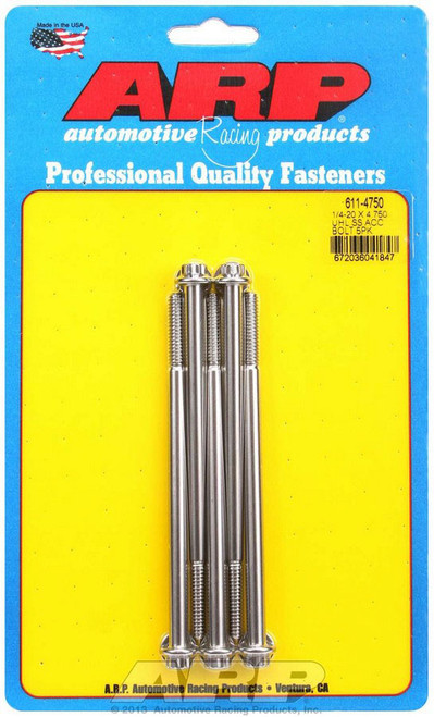 Bolt - 1/4-20 in Thread - 4.75 in Long - 5/16 in 12 Point Head - Stainless - Polished - Universal - Set of 5