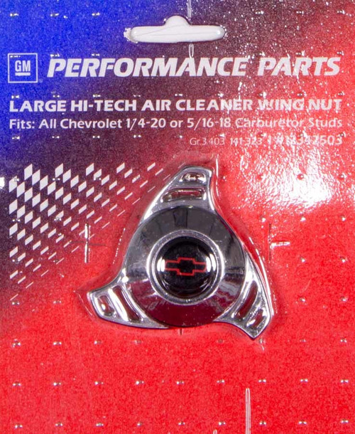Air Cleaner Nut - Tri Star - 1/4-20 in and 5/16-18 in Thread - Black / Red Bowtie Logo - Aluminum - Chrome - Each Air Cleaner Nut - Tri Star - 1/4-20 in and 5/16-18 in Thread - Black / Red Bowtie Logo - Aluminum - Chrome - Each