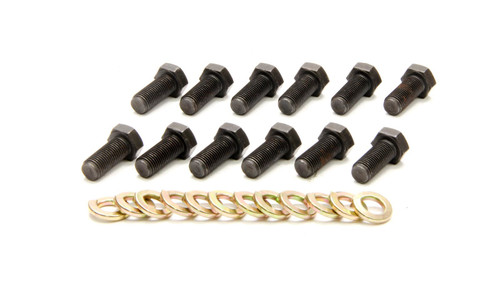 Ring Gear Bolt Kit - 3/8-24 in Right Hand Thread - 0.875 in Long - Hex Head - Steel - Black Oxide - GM 12-Bolt - Set of 12
