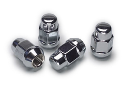 Lug Nut - Acorn Bulge - 12 mm x 1.50 Right Hand Thread - 3/4 in Hex Head - 60 Degree Seat - Closed End - Steel - Chrome - Set of 4