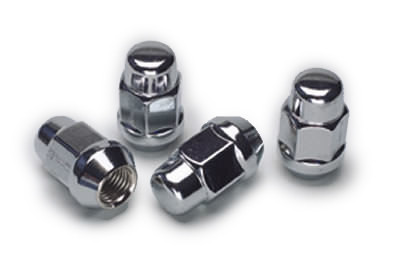 Lug Nut - Acorn Bulge - 12 mm x 1.50 Right Hand Thread - 3/4 in Hex Head - 60 Degree Seat - Closed End - Steel - Chrome - Set of 4