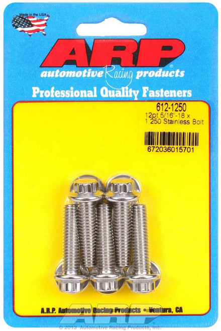 Bolt - 5/16-18 in Thread - 1.25 in Long - 3/8 in 12 Point Head - Stainless - Polished - Universal - Set of 5