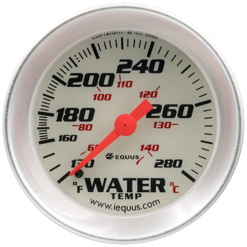 Water Temperature Gauge - 8000 Series - 130-280 Degree F - Mechanical - Analog - Full Sweep - 2 in Diameter - White Face - Each