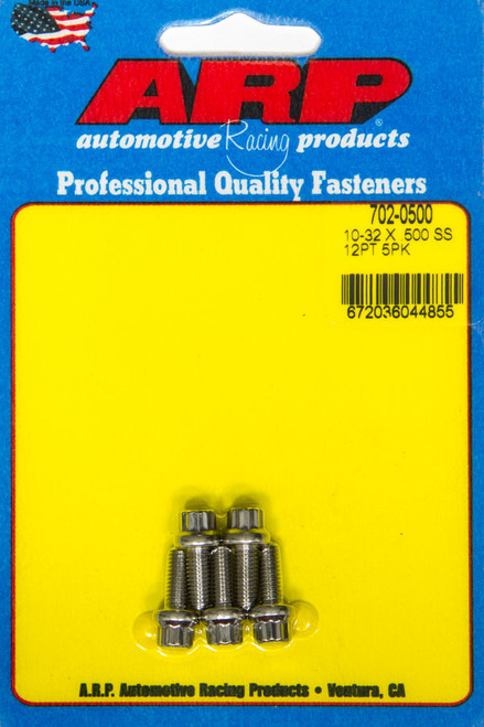 Bolt - 10-32 Thread - 0.5 in Long - 1/4 in 12 Point Head - Stainless - Polished - Universal - Set of 5