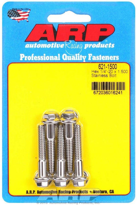Bolt - 1/4-20 in Thread - 1.5 in Long - 5/16 in Hex Head - Stainless - Polished - Universal - Set of 5