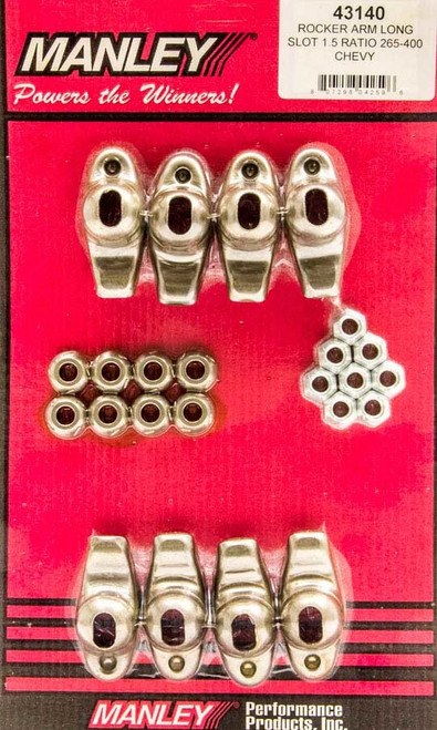 Rocker Arm - 3/8 in Stud Mount - 1.50 Ratio - Grooved Rocker Balls / Nuts Included - Stamped Steel - Small Block Chevy - Set of 8