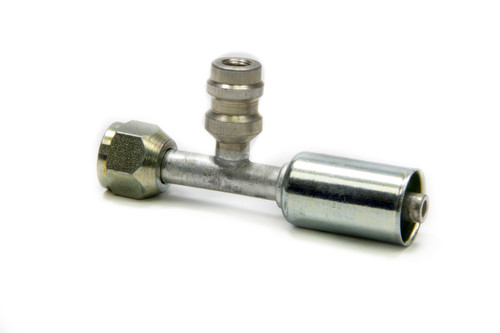 Fitting - Hose End - AC Refrigerant - Straight - 6 AN Hose Crimp to 6 AN Female O-Ring - Charge Port - Aluminum / Steel - Natural / Zinc Oxide - Each