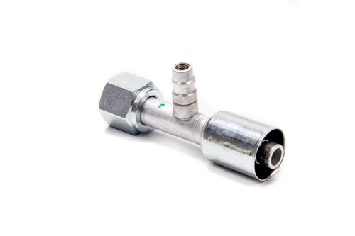 Fitting - Hose End - AC Refrigerant - Straight - 10 AN Hose Crimp to 10 AN Female O-Ring - Charge Port - Aluminum / Steel - Natural / Zinc Oxide - Each