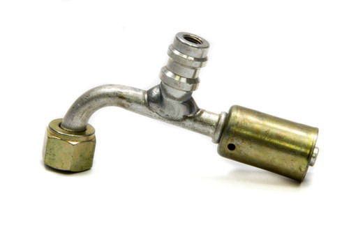 Fitting - Hose End - AC Refrigerant - 90 Degree - 6 AN Hose Crimp to 6 AN Female O-Ring - Charge Port - Aluminum / Steel - Natural / Zinc Oxide - Each