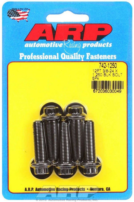 Bolt - 3/8-24 in Thread - 1.25 in Long - 3/8 in 12 Point Head - Chromoly - Black Oxide - Universal - Set of 5