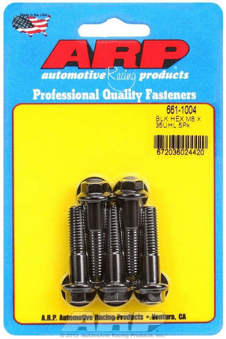 Bolt - 8 mm x 1.25 in Thread - 35 mm Long - 10 mm Hex Head - Chromoly - Black Oxide - Universal - Set of 5