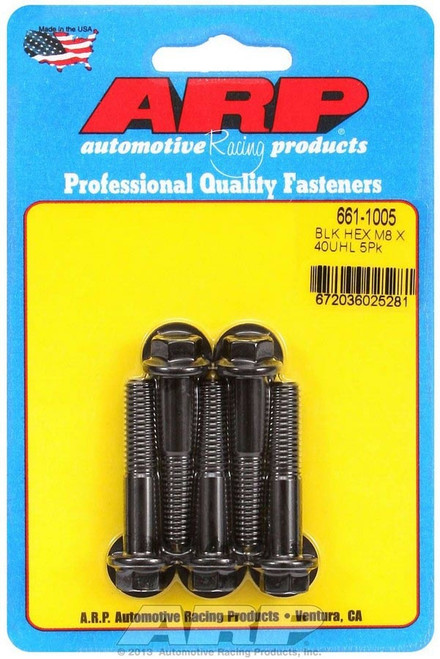 Bolt - 8 mm x 1.25 in Thread - 40 mm Long - 10 mm Hex Head - Chromoly - Black Oxide - Universal - Set of 5