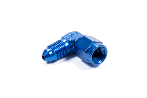 Fitting - Adapter - 90 Degree - 3 AN Female Swivel to 3 AN Male - Aluminum - Blue Anodized - Each