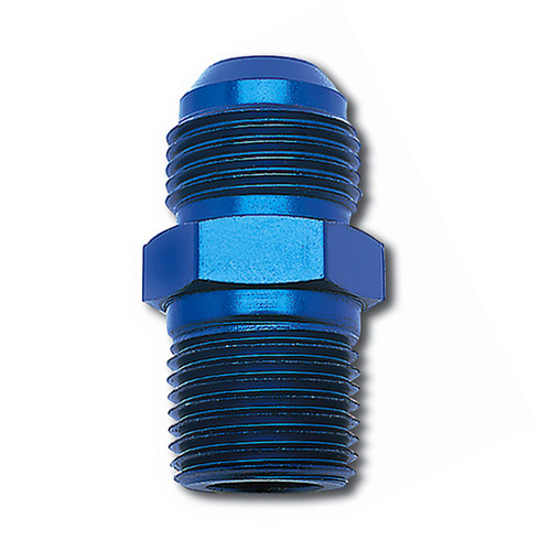 Fitting - Adapter - Straight - 6 AN Male to 12 mm x 1.50 Male - Aluminum - Blue Anodized - Each Fitting - Adapter - Straight - 6 AN Male to 12 mm x 1.50 Male - Aluminum - Blue Anodized - Each