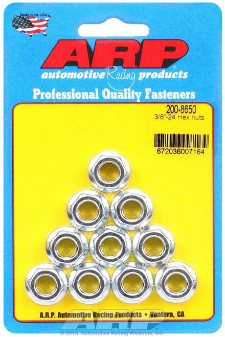 Nut - Locking - 3/8-24 in Thread - 9/16 in Hex Head - Serrated Flange - Steel - Cadmium - Set of 10