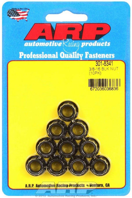Nut - 3/8-16 in Thread - 7/16 in 12 Point Head - Chromoly - Black Oxide - Universal - Set of 10