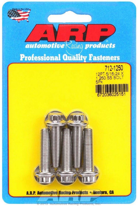 Bolt - 5/16-24 in Thread - 1.25 in Long - 3/8 in 12 Point Head - Stainless - Polished - Universal - Set of 5 Bolt - 5/16-24 in Thread - 1.25 in Long - 3/8 in 12 Point Head - Stainless - Polished - Universal - Set of 5