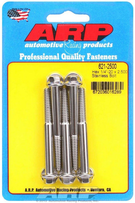 Bolt - 1/4-20 in Thread - 2.5 in Long - 5/16 in Hex Head - Stainless - Polished - Universal - Set of 5