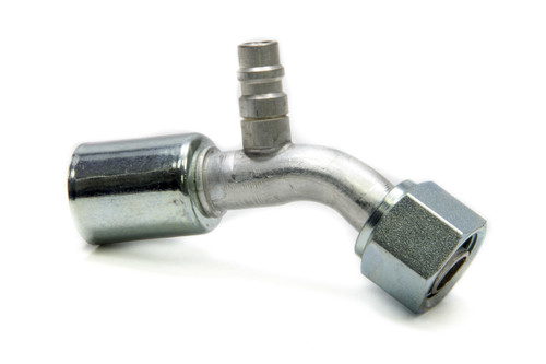 Fitting - Hose End - AC Refrigerant - 45 Degree - 10 AN Hose Crimp to 10 AN Female O-Ring - Charge Port - Aluminum / Steel - Natural / Zinc Oxide - Each