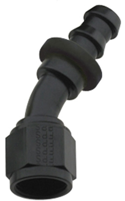 Fitting - Hose End - 8000 Series Push-Lite - 30 Degree - 6 AN Hose Barb to 6 AN Female - Aluminum - Black Anodized - Each