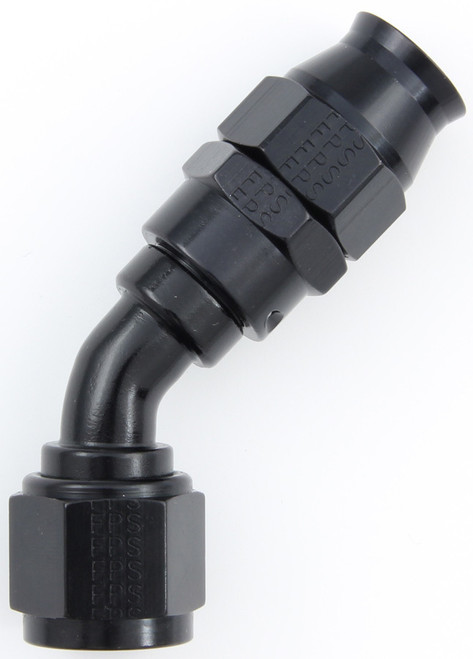 Fitting - Hose End - Real Street - PTFE Hose - 45 Degree - 6 AN Hose to 6 AN Female - Aluminum - Black Anodized - Each
