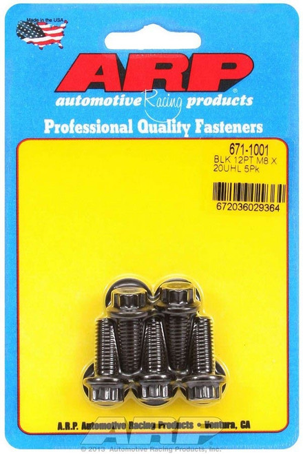 Bolt - 8 mm x 1.25 Thread - 20 mm Long - 10 mm 12 Point Head - Chromoly - Black Oxide - Universal - Set of 5