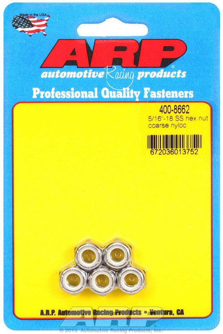 Nut - Locking - 5/16-18 in Thread - Hex Head - Nylon Insert - Stainless - Polished - Set of 5