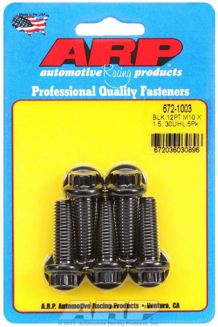 Bolt - 10 mm x 1.50 Thread - 30 mm Long - 12 mm 12 Point Head - Washers Included - Chromoly - Black Oxide - Universal - Set of 5